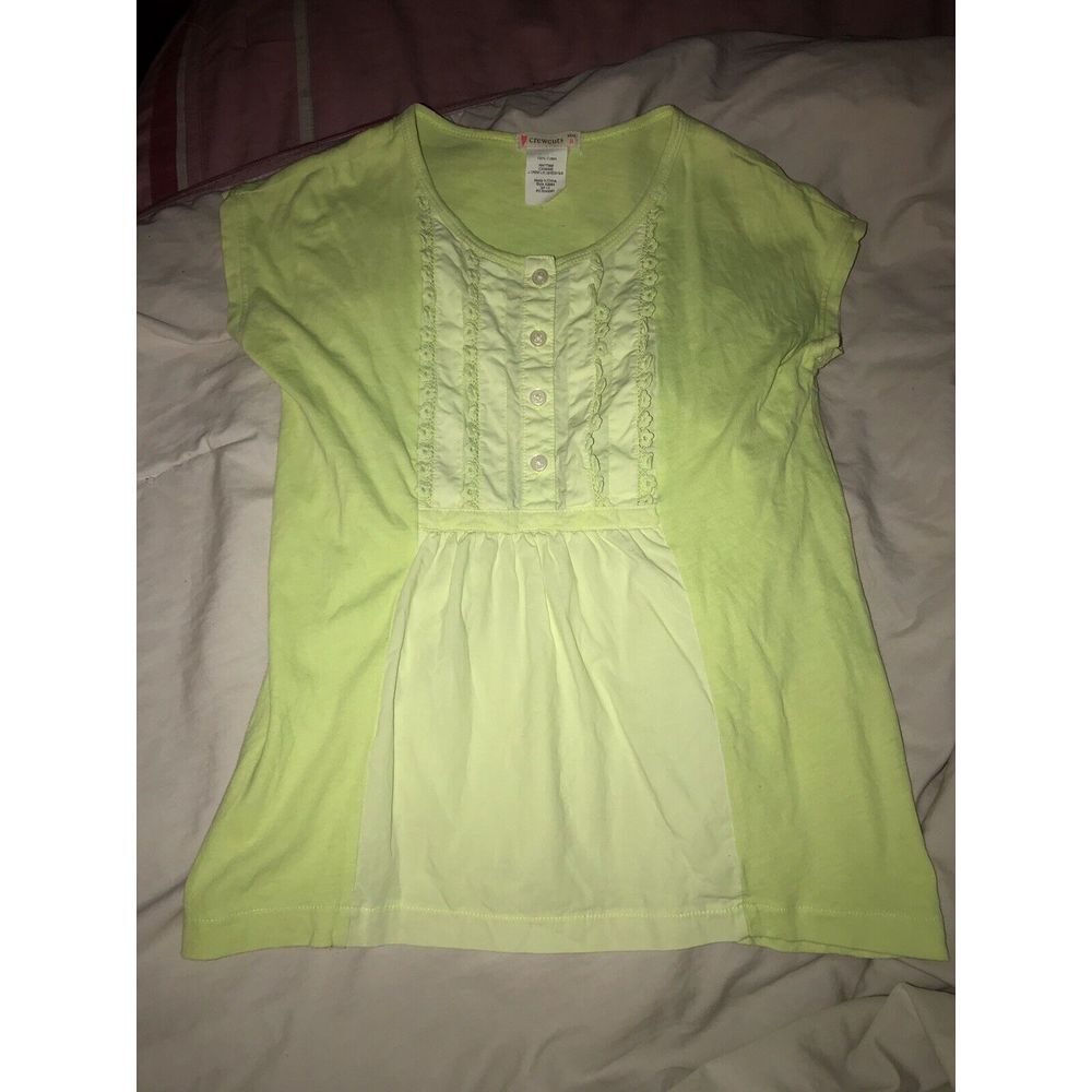 Girls Crewcuts Cute Neon Yellow Empire Lace‎ Ruffled Placket Shirt Top Sz 8